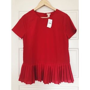 NWT! J.Crew Holiday Pleated Hem Blouse